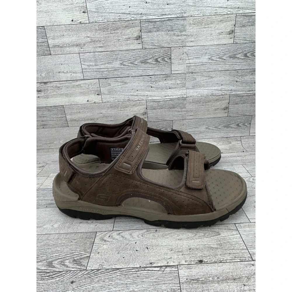 Skechers 204105 Men Chocolate Brown Luxe Foam Steady Grip Sport Sandals Size 13